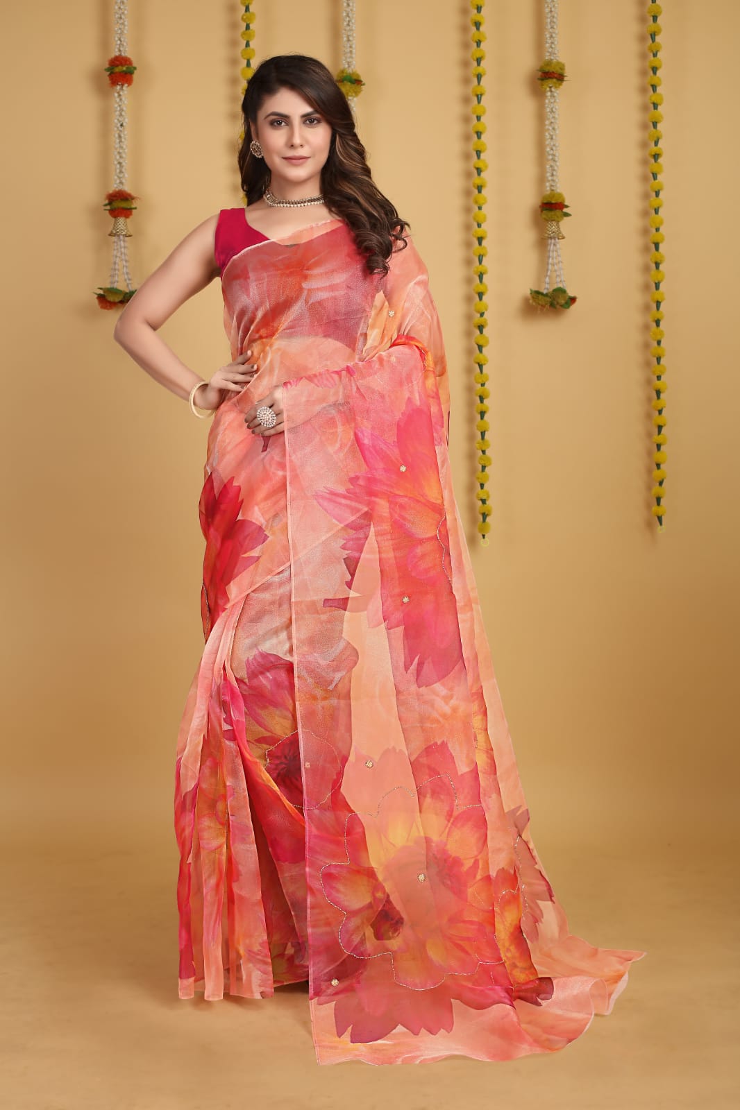 VK 4148 Printed Organza Party Wear Sarees Wholesale Clothing Suppliers In India